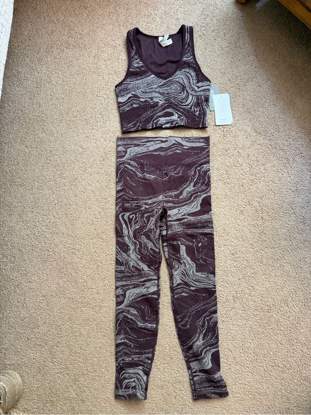Athleta Marble-Print High-Waist Leggings & Crop Tank - Plum/Silver
